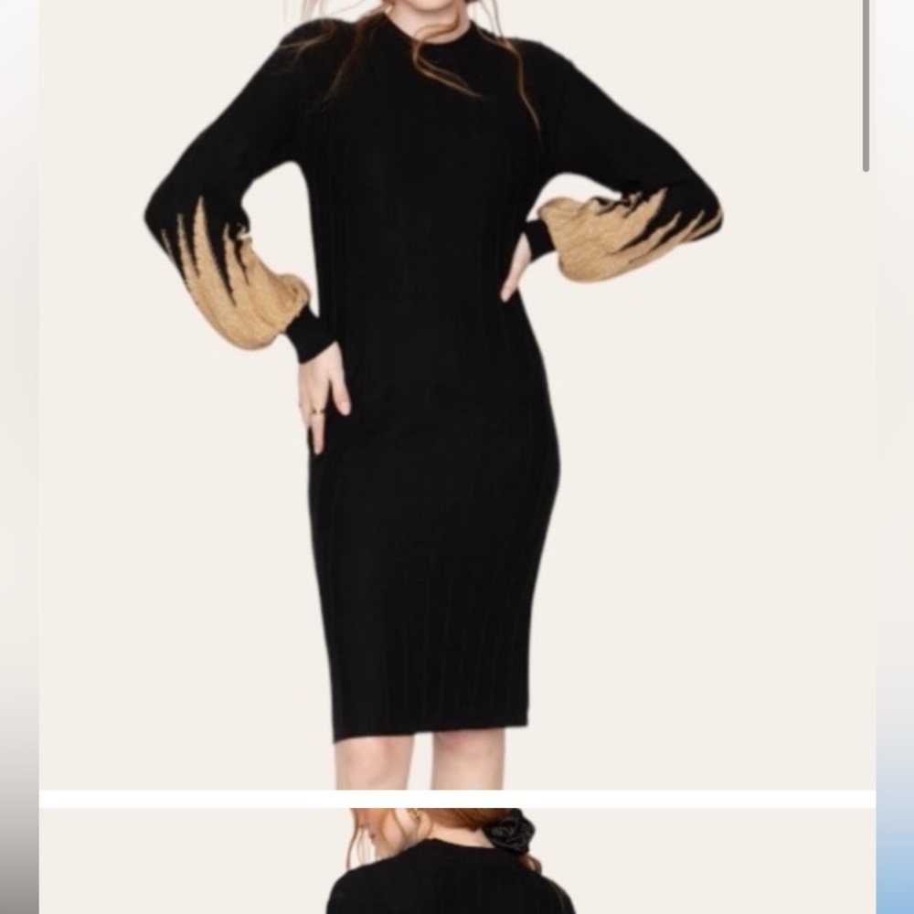 Callahan Knit Black and gold dress size small balloon sleeve